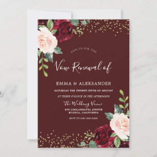 Burgundy Floral Glitter Vow Renewal Invitation