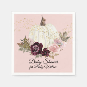 Burgundy Floral Gold Blush Pumpkin Baby Shower Napkin