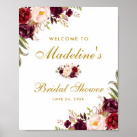 Burgundy Floral Gold Bridal Shower Welcome