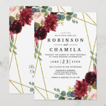 Burgundy Floral Gold Geometric Greenery Wedding