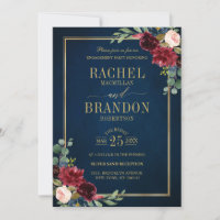 Burgundy Floral Gold Navy Blue Rustic Engagement