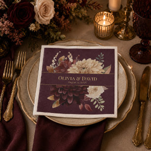 Burgundy Floral Gothic Personalized Wedding Napkin
