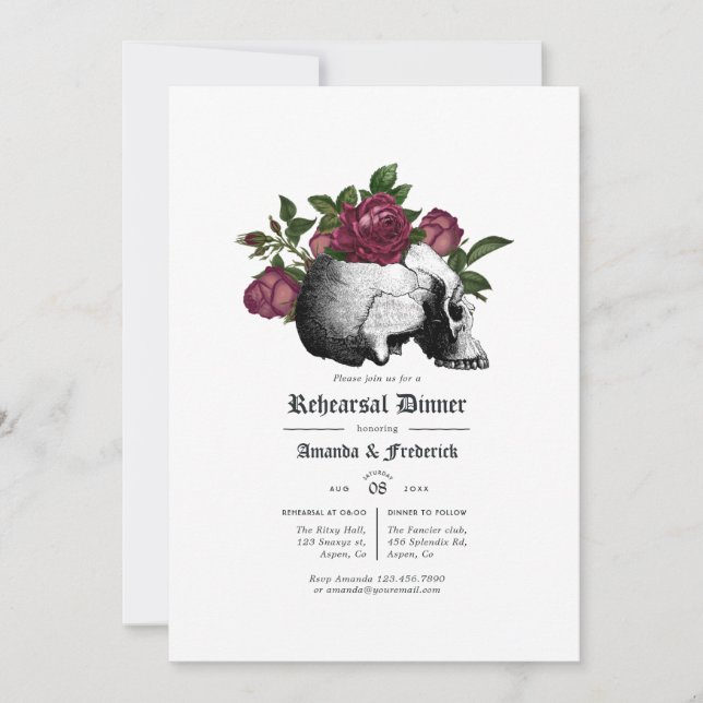 Burgundy Floral Gothic Rehearsal Dinner Invitation (Front)