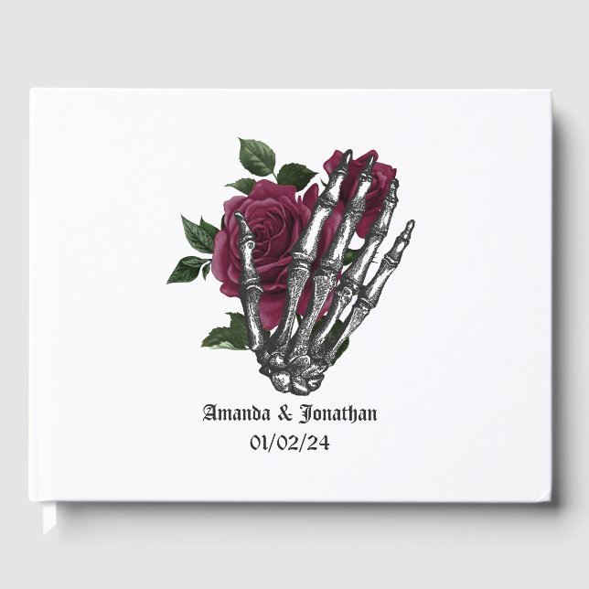 Burgundy Floral Gothic Wedding Guest Book (Front)