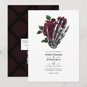 Burgundy Floral Gothic Wedding QR Code Invitation