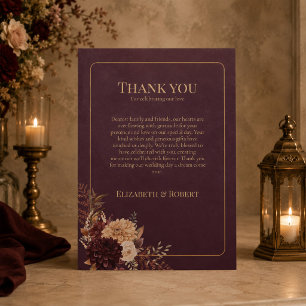 Burgundy Floral Gothic Wedding Thank You Card