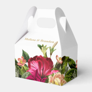 Burgundy Floral Green White Gold Wedding Party Favor Box