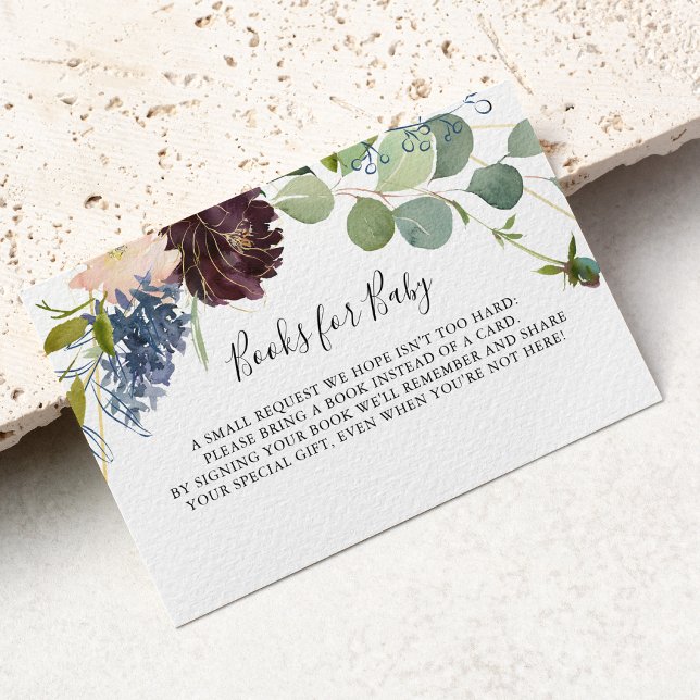 Burgundy Floral Greenery Baby Shower Book Request Enclosure Card (Creator Uploaded)