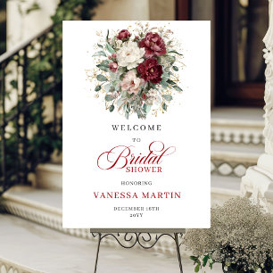 Burgundy Floral Greenery Bridal Shower Welcome Poster
