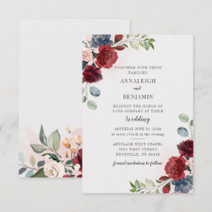 Burgundy Floral Greenery Foliage Blush Wedding Invitation