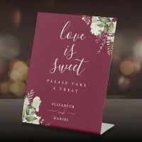Burgundy Floral Greenery Love Is Sweet Favor