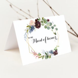 Burgundy Floral Greenery Maid of Honour Thank You Card