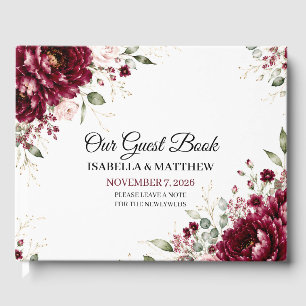 Burgundy Floral Greenery Personalized Wedding Guest Book