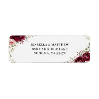 Burgundy Floral Greenery Wedding Return Address