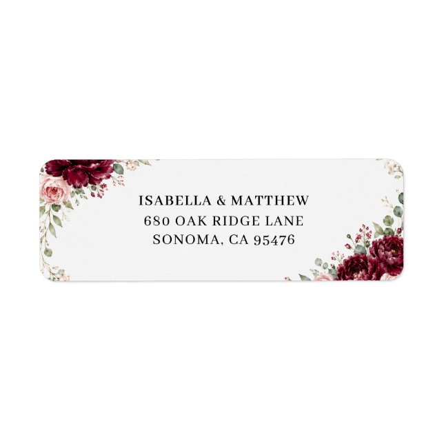 Burgundy Floral Greenery Wedding Return Address (Front)