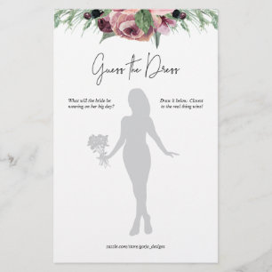 Burgundy Floral Guess the Dress Bridal Shower Game