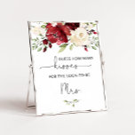 Burgundy floral how many kisses bridal shower game poster<br><div class="desc">Burgundy floral how many kisses bridal shower game.
Matching items available.</div>