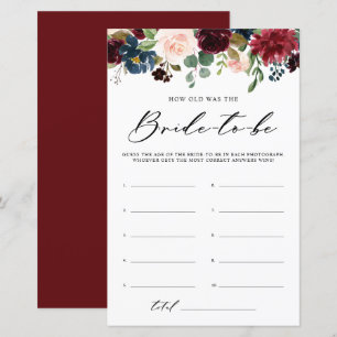 Burgundy Floral How Old Was The Bride Shower Game