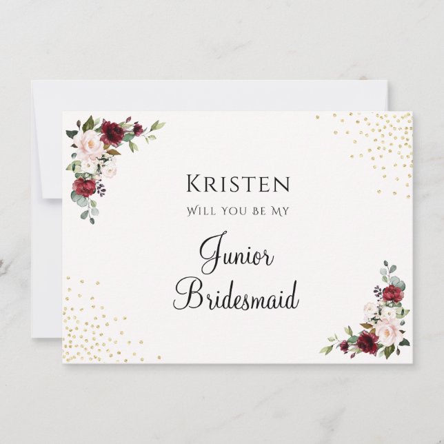 Burgundy Floral Junior Bridesmaid Proposal Card (Front)