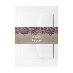 Burgundy Floral Lace and Wood Invitation Belly Band