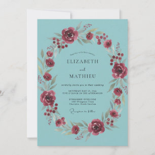 Burgundy Floral Laurel Wedding Invitation