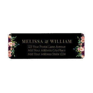 Burgundy Floral Mariage Black Adresse de retour