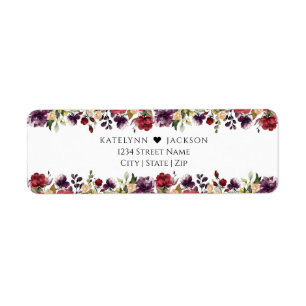 Burgundy Floral Mariage papeterie retour Adresse
