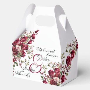 Burgundy Floral Modern 'Rehearsal dinner' Wedding Favor Box