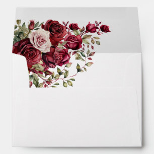 Burgundy Floral Modern Script Wedding Envelope