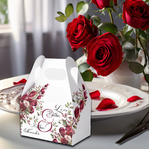 Burgundy Floral Modern Script Wedding Favor Box