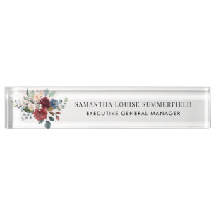Burgundy Floral Modern Watercolor Nameplate