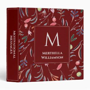Burgundy Floral MONOGRAM Custom Personalized Binder