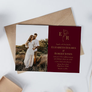 Burgundy Floral Monogram Photo Save the Date Invitation