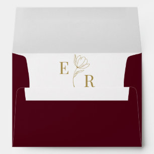 Burgundy Floral Monogram Wedding Envelope