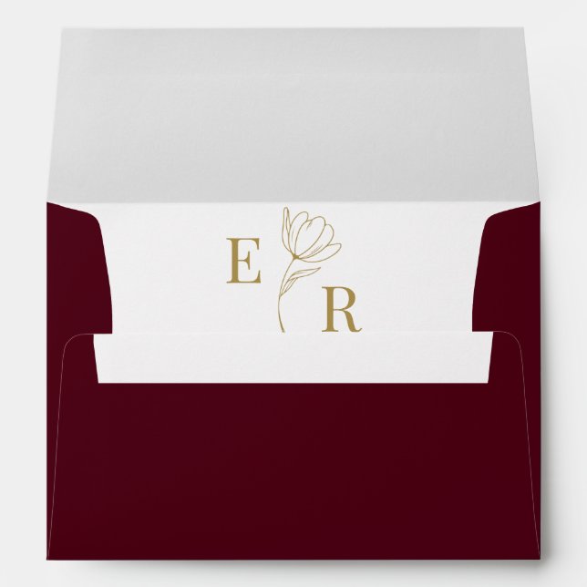 Burgundy Floral Monogram Wedding Envelope (Back (Bottom))