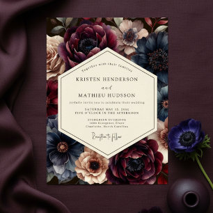 Burgundy Floral Moody Enchantment Wedding Invitation