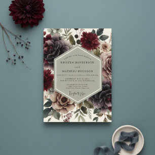 Burgundy Floral Moody Romance Wedding Invitation