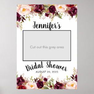 Burgundy Floral Name Bridal Shower Photo Prop Poster