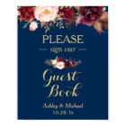 Burgundy Floral Navy Bleu Livre d'or Mariage