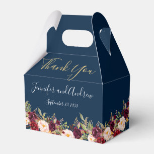 Burgundy Floral Navy Blue Script Rustic Wedding Favor Box