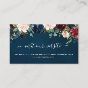 Burgundy Floral Navy Wedding Website Enclosure Card