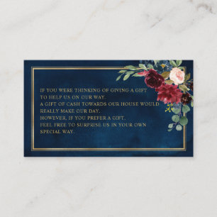 Burgundy Floral Navy Wedding Wishing well Enclosure Card