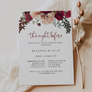 Burgundy Floral Night Before Rehearsal Dinner  Invitation