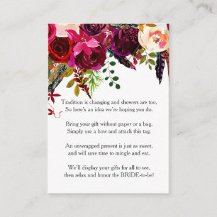 Burgundy Floral No Wrap Shower request tag 3979 Enclosure Card