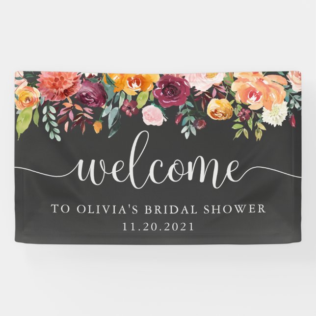 Burgundy Floral on Chalkboard Look | Welcome Banner (Horizontal)
