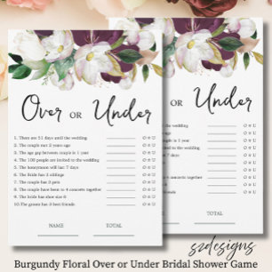  Burgundy Floral Over or Under Bridal Shower Game  Invitation
