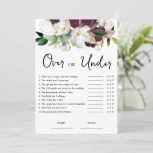  Burgundy Floral Over or Under Bridal Shower Game  Invitation