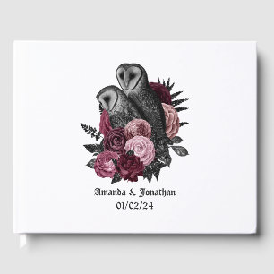 Burgundy Floral Owls Gothic Wedding Guest Book