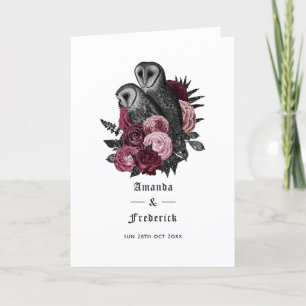 Burgundy Floral Owls Gothic Wedding Program