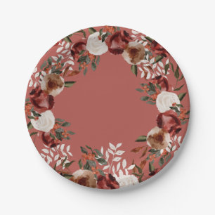 Burgundy Floral Paper Plate 